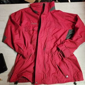 Columbia Men's red rain jacket size large adjustable waist zip pockets utility